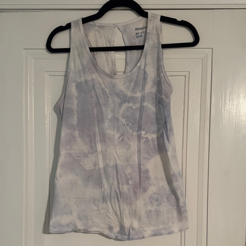 Reebok Women's Tank Top - White and Gray/Blue Tie-Dye